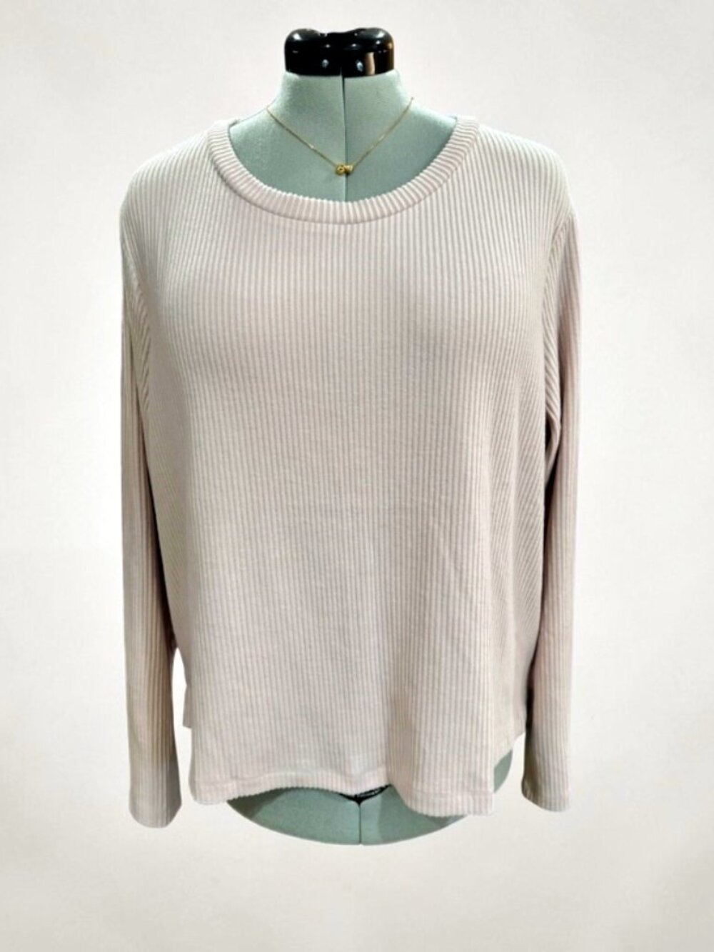 GAP NWT Womens XL Ribbed Long Sleeve Top Shirt Oatmeal Crew Neck Soft Stretch
